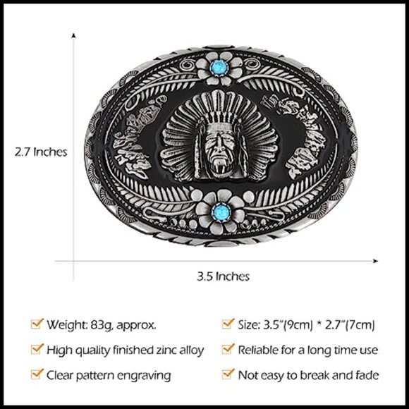 Native American Chief Belt Buckle Zinc Alloy Western Rodeo main image 7